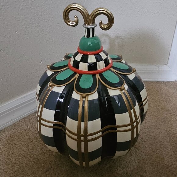 RARE MACKENZIE CHILDS GRAY PLAID TARTAN SPICE HALLOWEEN PUMPKIN THANKSGIVING - Picture 1 of 6
